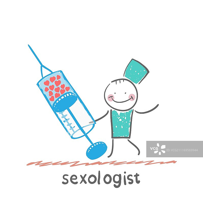 拿着装满爱心的注射器的性学专家图片素材