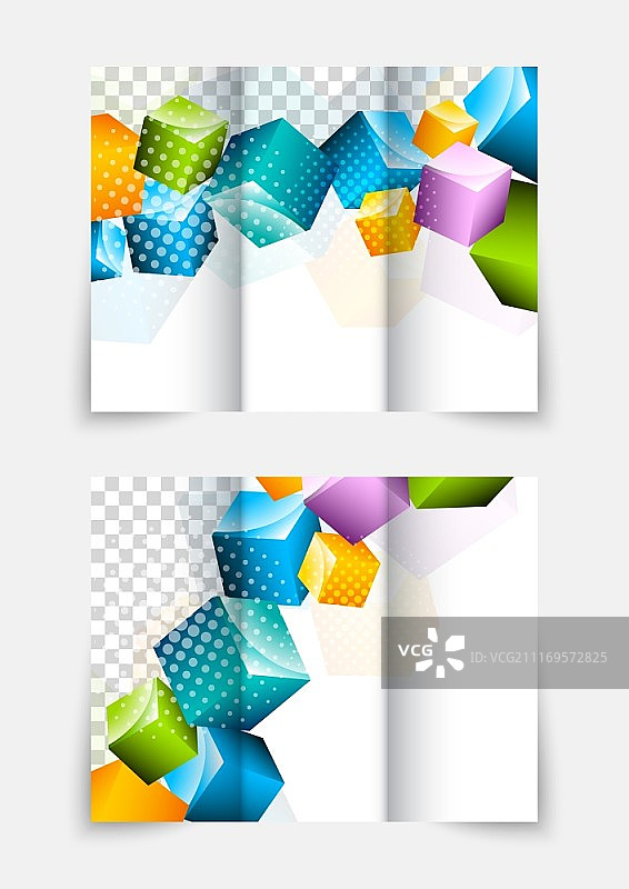 用于三折页宣传册模板的3D彩色立方体设计图片素材