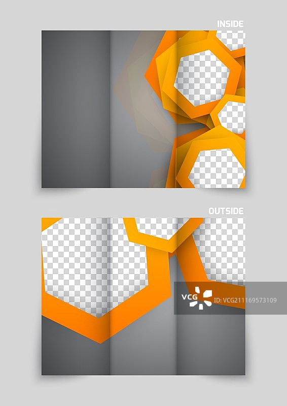 橙色六边形三折页宣传册模板设计图片素材