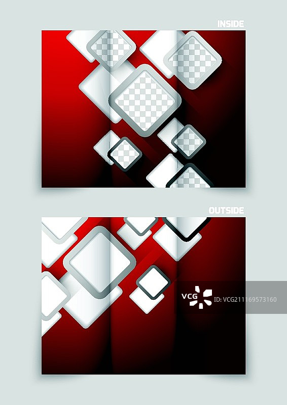 红色背景灰色方块三折页宣传册模板设计图片素材