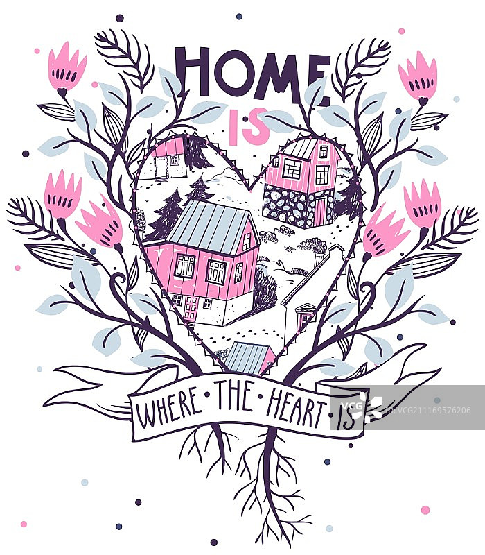 农舍和抽象郁金香矢量插画图片素材