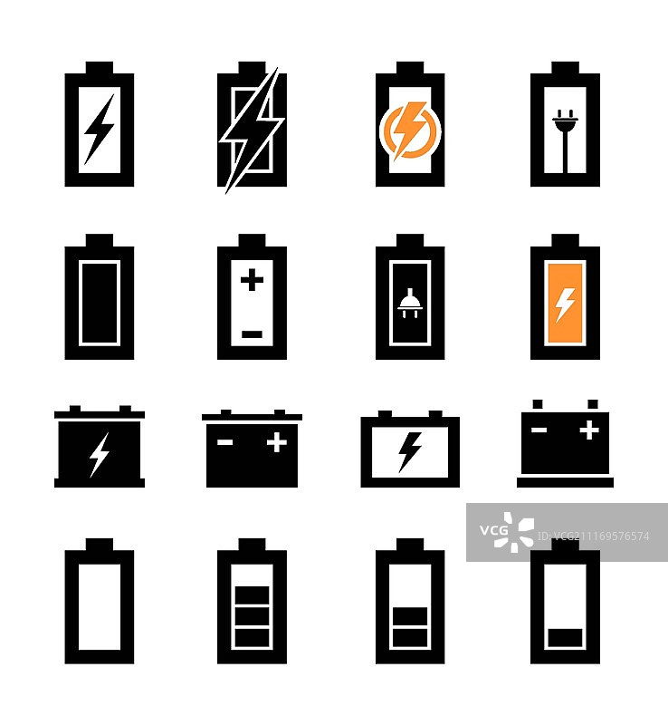 电池图标集，矢量插画图片素材