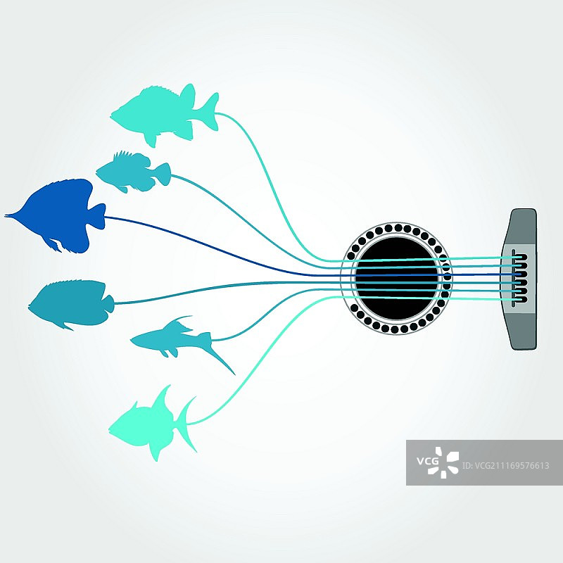 吉他弦上的鱼矢量插画图片素材