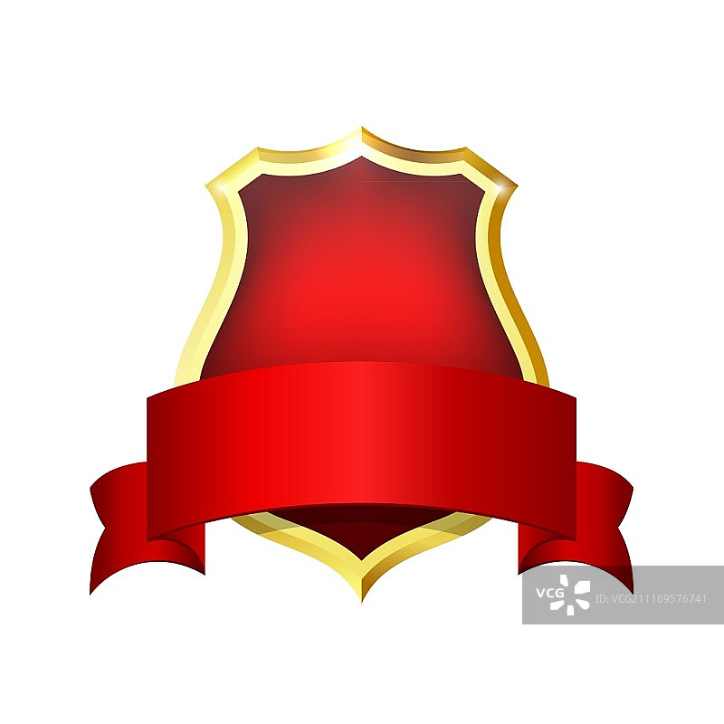 金红色盾牌和红色丝带图片素材