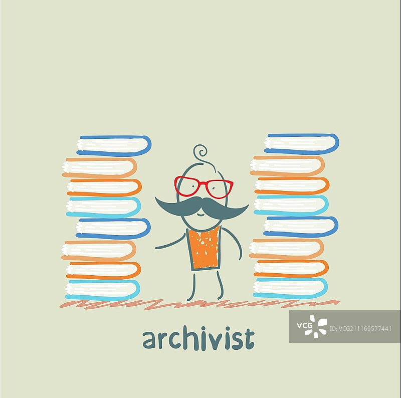 档案管理员站在成堆的书籍旁图片素材