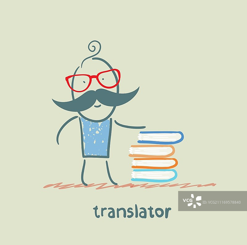 翻译员站在书堆旁图片素材