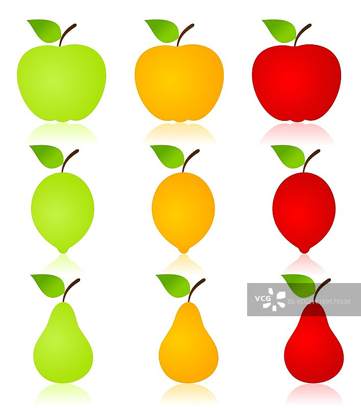 水果图标：苹果、梨和柠檬矢量图图片素材