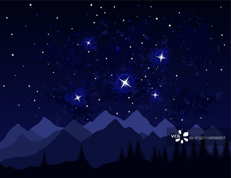 山间星夜，宇宙星系矢量插画图片素材
