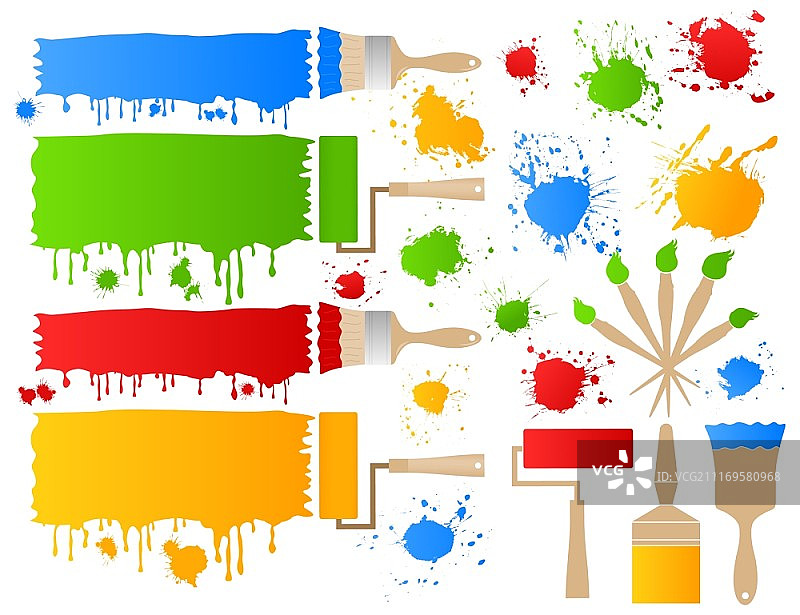 油漆与画笔，画笔留下污渍矢量图图片素材
