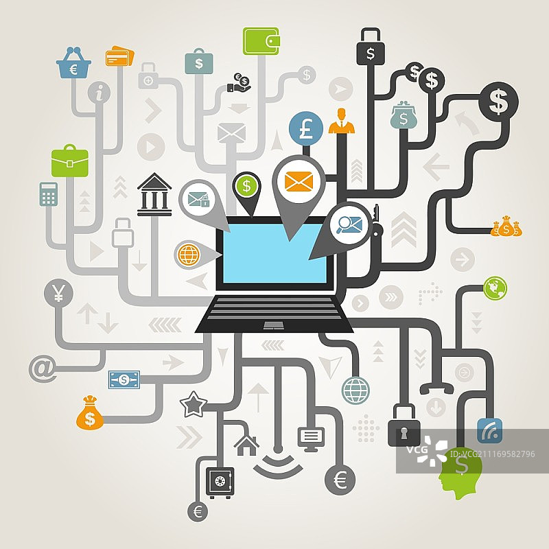 计算机网络中的商业：矢量插图图片素材