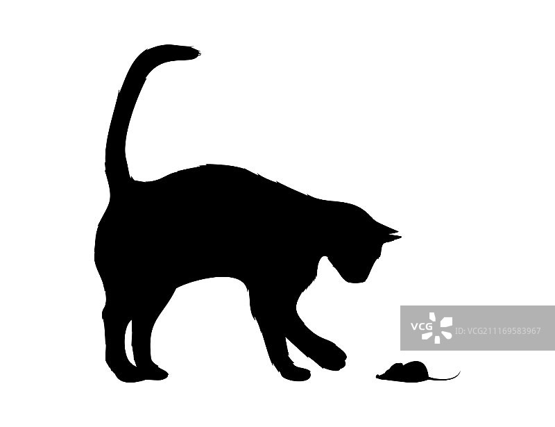猫和老鼠：黑猫戏鼠矢量插画图片素材