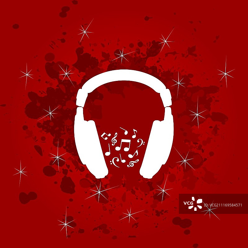 耳机，红色背景上的白色耳机矢量图图片素材