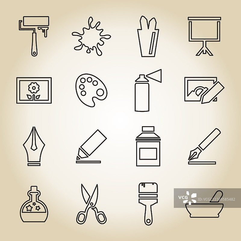 艺术主题线性风格图标合集：矢量插画图片素材