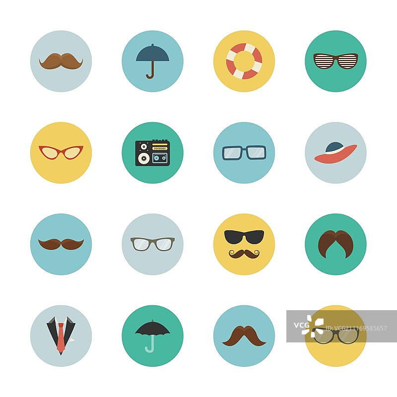 胡子和眼镜图标集矢量图图片素材
