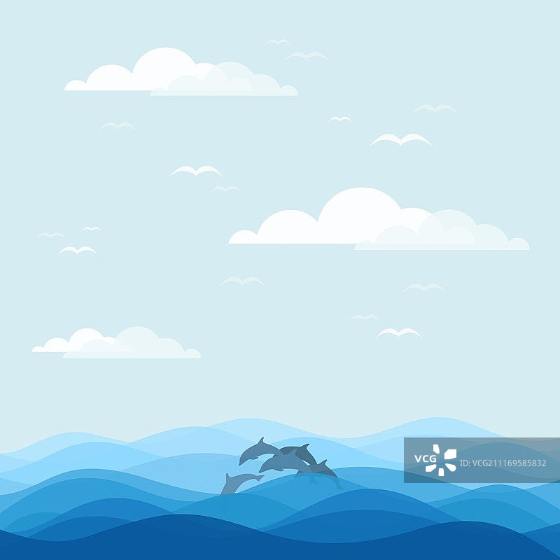 海中漂浮的海豚矢量插画图片素材