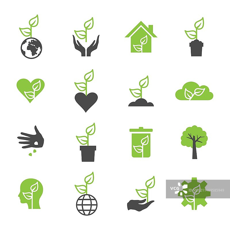 植物图标集，矢量图图片素材