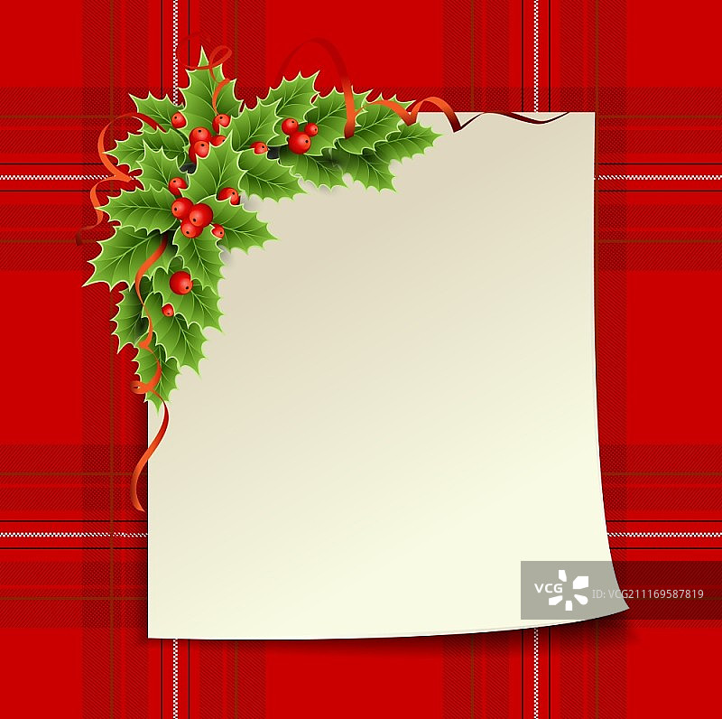 圣诞快乐新年好，圣诞树格子贺卡图片素材