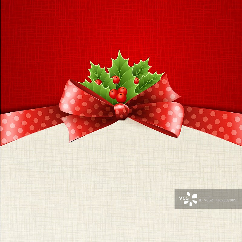 圣诞节装饰与冬青树叶、蝴蝶结图片素材