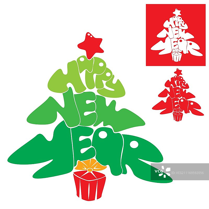 新年快乐抽象贺卡-字母组成圣诞树-手工书法图片素材