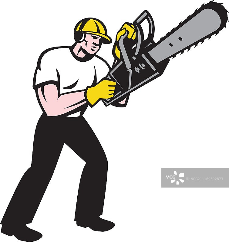 伐木工树艺师持电锯启动器插画图片素材