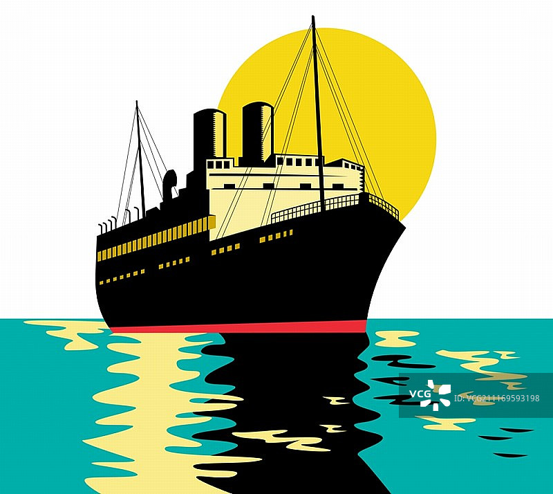 复古风格客货轮插画图片素材