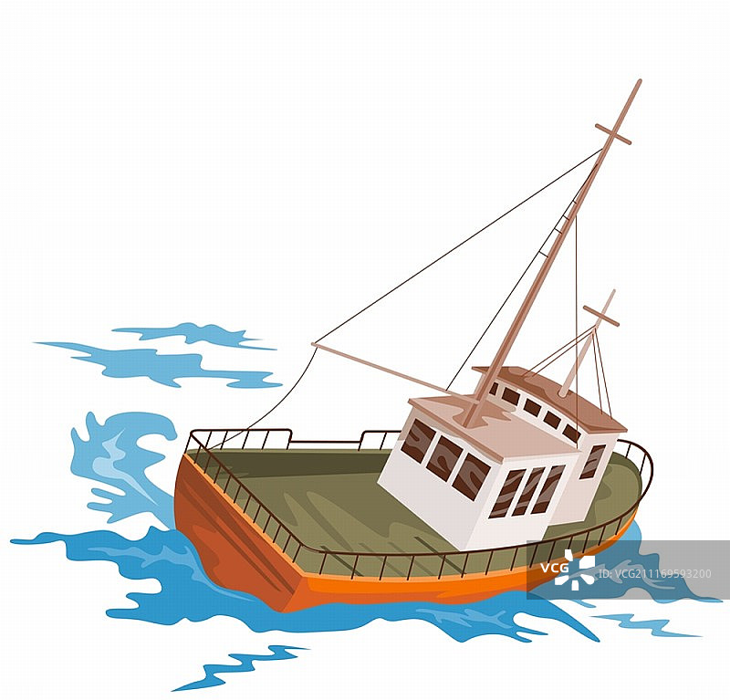 复古木刻风格海上渔船插画图片素材