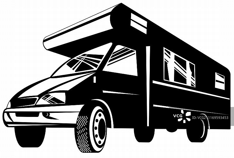 复古风格的低角度露营车插画图片素材