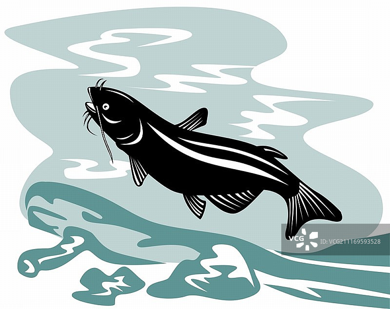 复古风格的鲶鱼跳跃插画图片素材