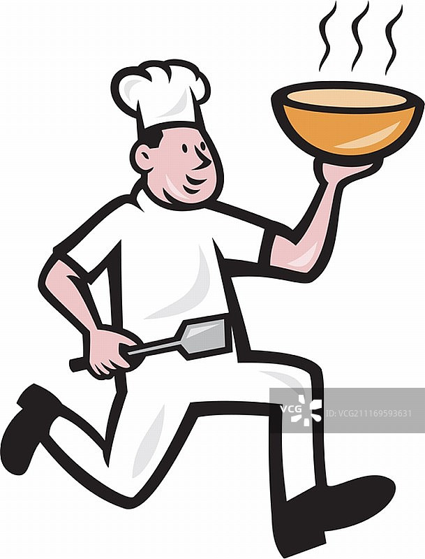 卡通厨师手捧热面条插画图片素材