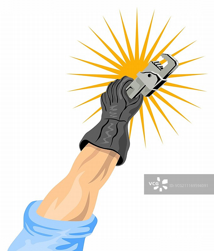 复古风格的手持活动扳手插画图片素材