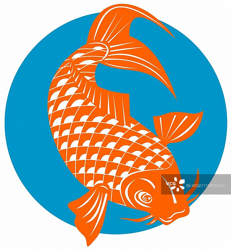 复古风格的鲤鱼跳跃插画图片素材
