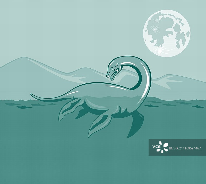 复古风格的尼斯湖水怪插图图片素材