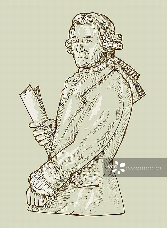 17世纪绅士或贵族假发手绘插画图片素材