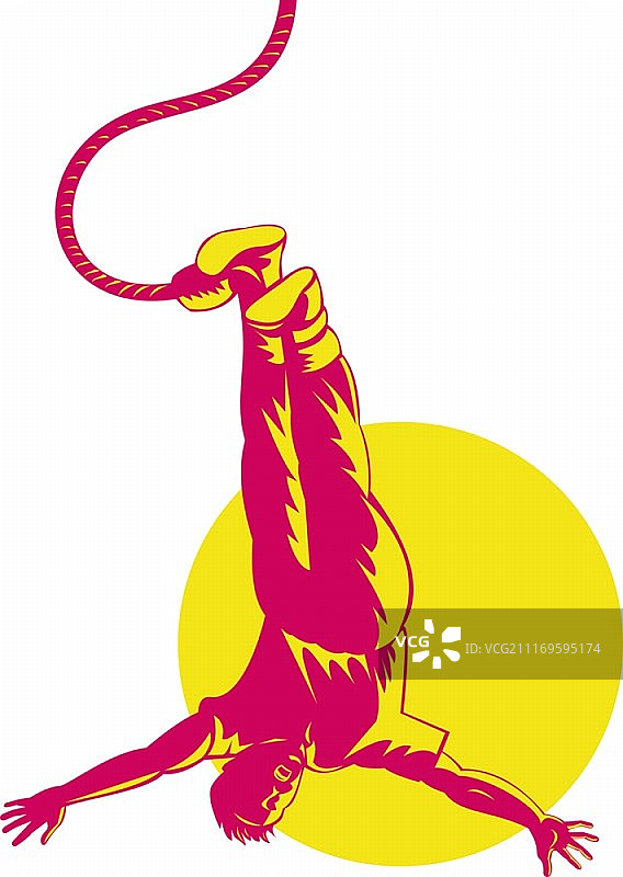 男子蹦极与阳光背景插画图片素材