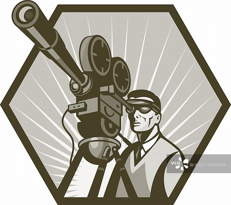 复古电影电视摄像机和导演插画图片素材