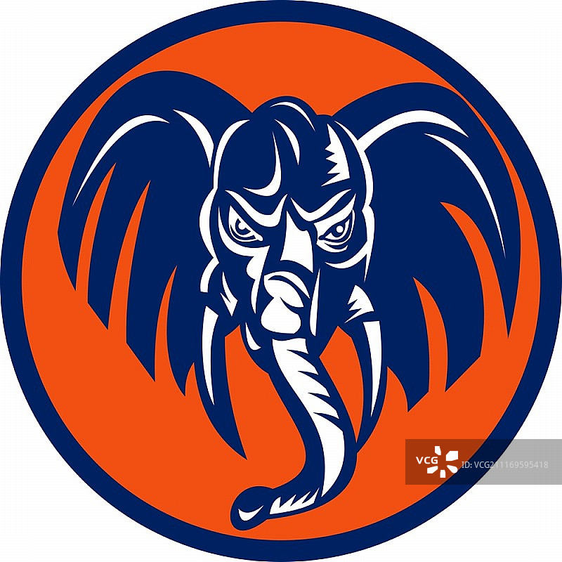 圆圈中的愤怒非洲公象插画图片素材