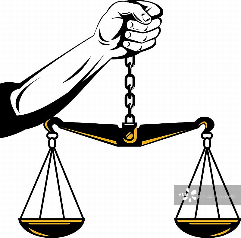 手持天平复古木刻风格插画图片素材