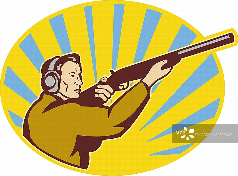 猎人瞄准步枪的侧视图插画图片素材