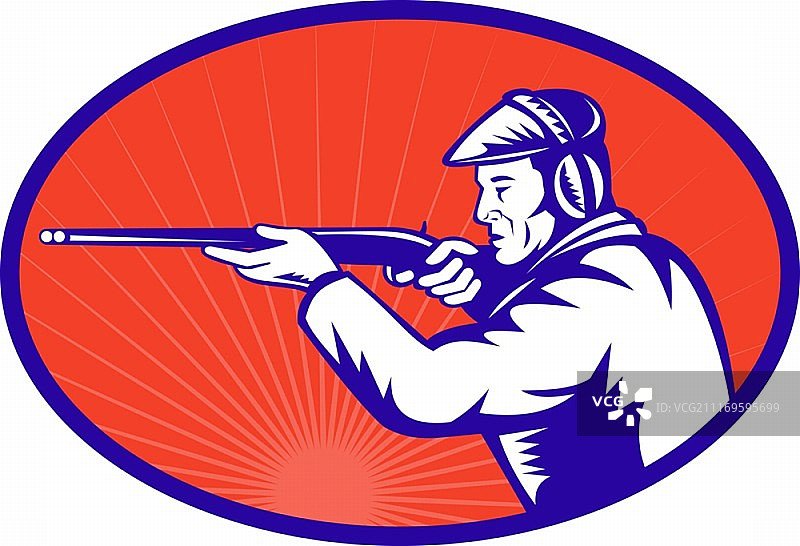 复古木刻风格猎人霰弹枪侧视图图片素材