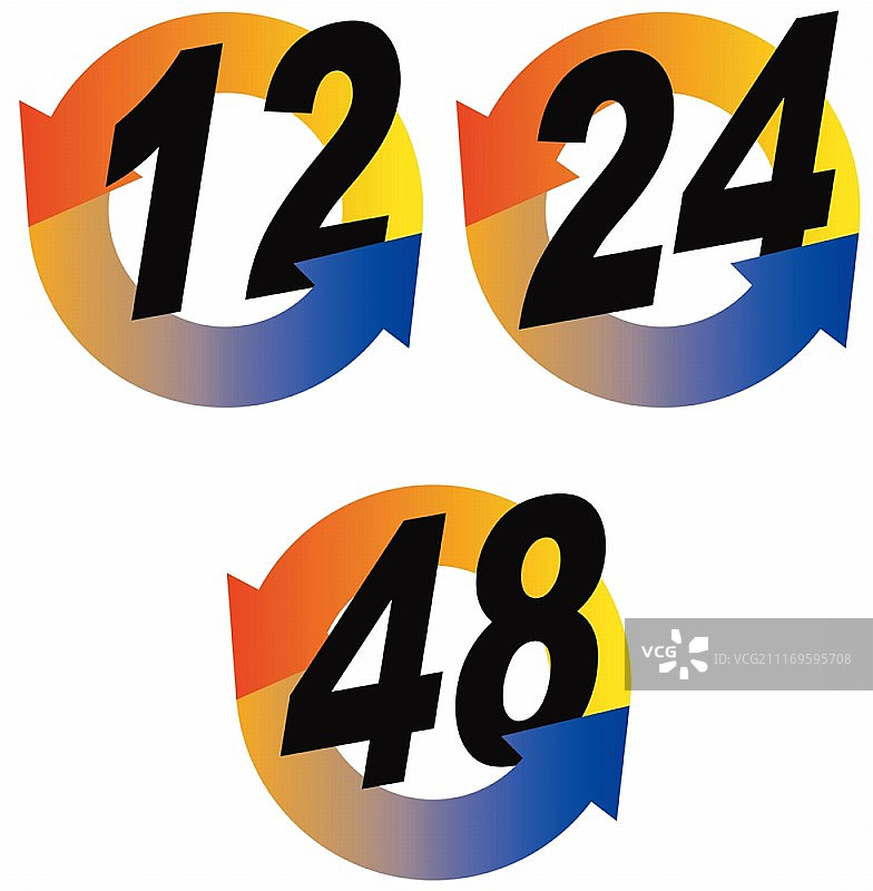 复古风格的12、24、48小时箭头渐变图标插画图片素材