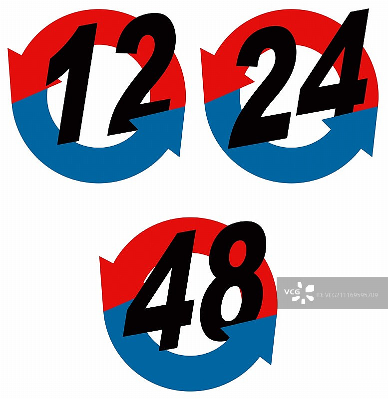 复古风格的12、24、48小时箭头渐变图标插画图片素材