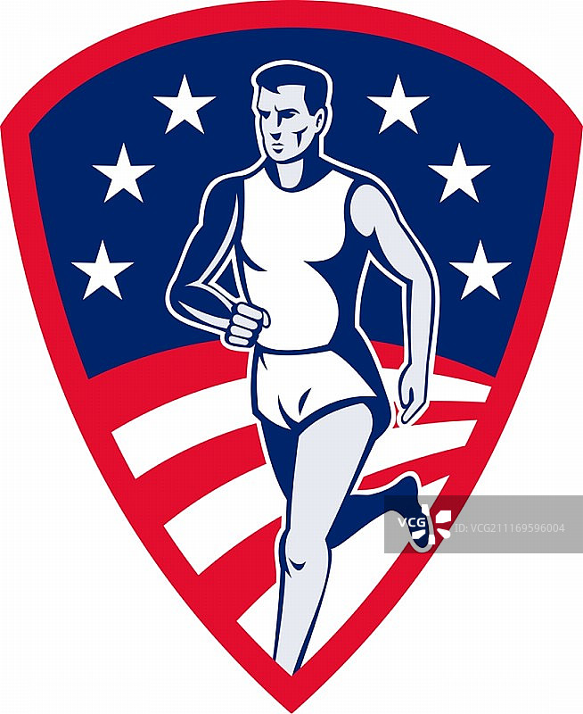 复古风格：盾牌中的美国马拉松运动员插画图片素材