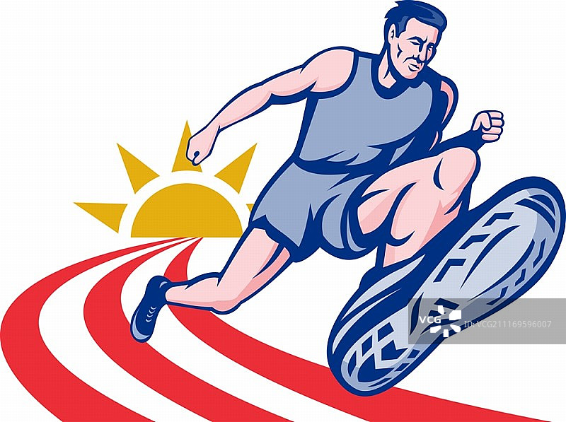 阳光下赛道上的马拉松运动员插画图片素材