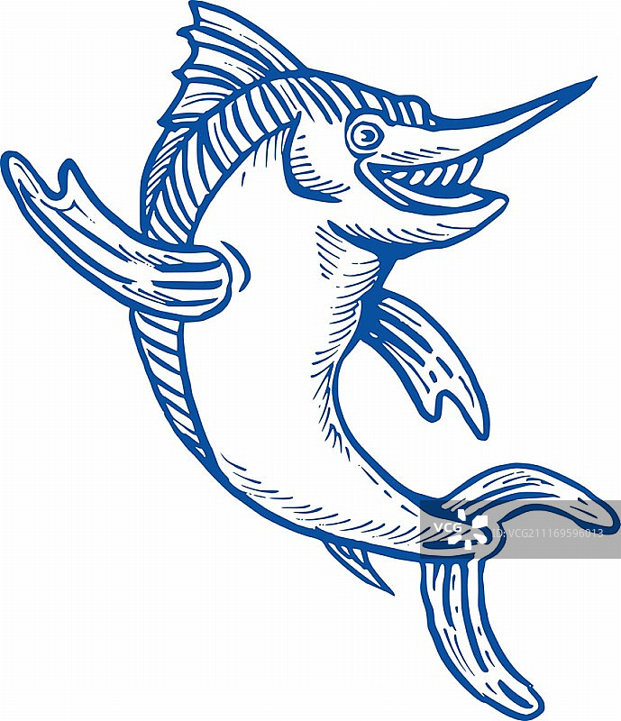 卡通蓝枪鱼挥手插画图片素材