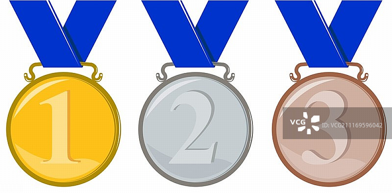 复古风格的金银铜奖牌插画，数字1、2、3图片素材