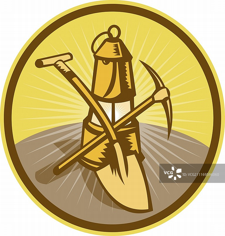 矿灯、铲子和镐插画图片素材