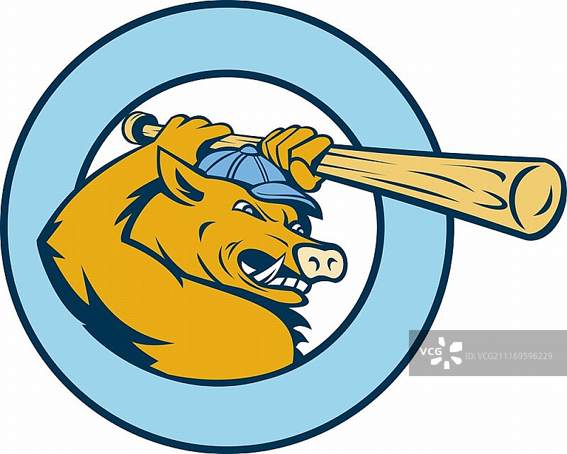 挥舞棒球棒的卡通野猪插画图片素材