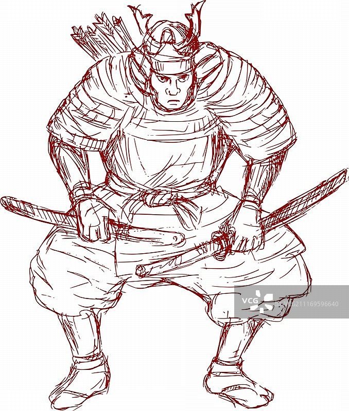 武士持剑战斗姿势插画图片素材