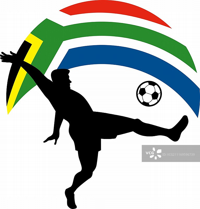 足球运动员踢球与南非国旗图标插画图片素材