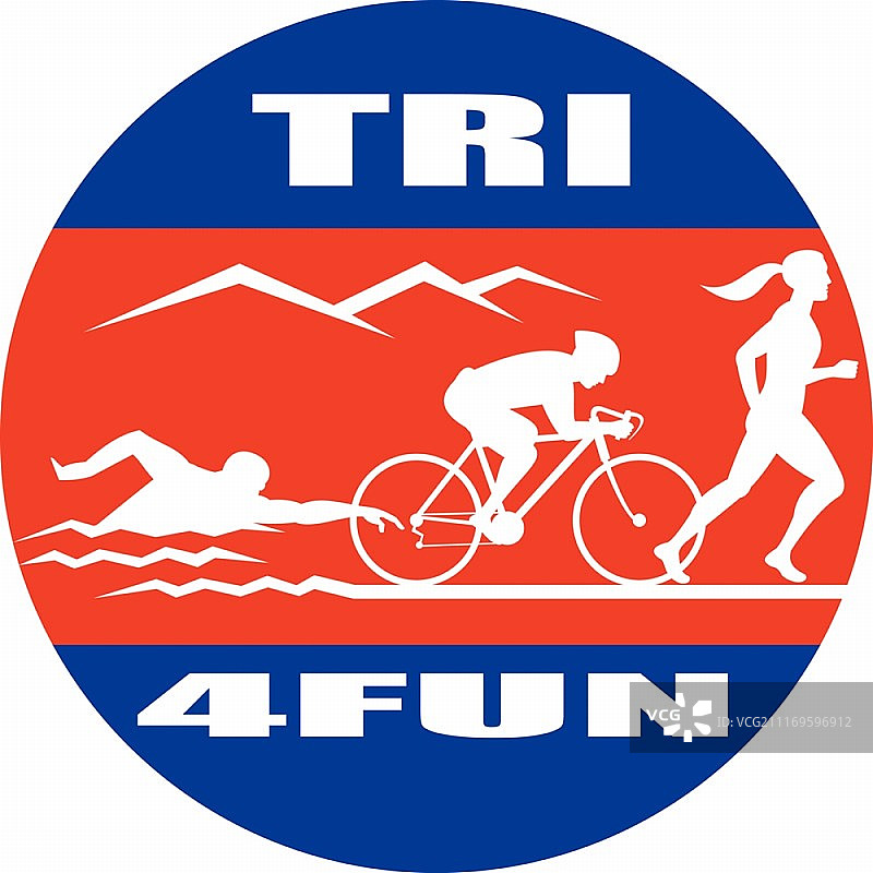铁人三项运动过程插图：游泳、自行车和跑步图片素材
